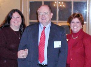 Kathy Diehl Hartman ’77 (left) and Kathye Baldwin Geary ’77 (right) with Dr. Mahoney at their 25th Mary Washington Reunion in 2002. "We always reconnected with Dr. Mahoney at every Reunion Weekend," Kathye says. Photo courtesy of Kathye Baldwin Geary.