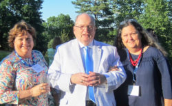 Dr. Mahoney fondly referred to Kathye Baldwin Geary '77 (left) and Kathy Diehl Hartman '77 (right) as "the two Kathys." Here, he poses with them for a picture at their 40th Reunion Weekend. Photo courtesy of Kathye Baldwin Geary.