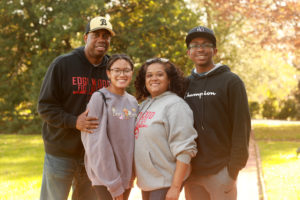 From left to right: Kerwin Miller Sr. '95, Alanna Miller, Alethea "Lisa" Patillo Miller '96, and Kerwin Miller Jr. Photo by Karen Pearlman Photography.