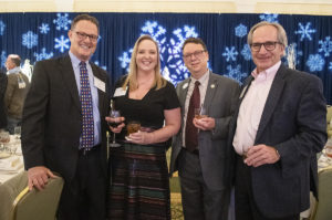 From left: John Anstey '93, Vice President for Advancement Katie Turcotte, College of Arts and Sciences Dean Keith Mellinger, and Curry Roberts at the 2022 Celebration of Giving. Photo by Tom Rothenberg.