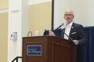 President Troy Paino provided a university update, announcing that UMW awarded $2.2 million through 817 privately funded scholarships during the last fiscal year. Photo by Karen Pearlman Photography.