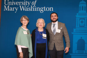 From left: Carolyn Gore-Ashe, Betty Fischer Gore '49 and sophomore Saud Abdul Aziz, who received the Martha Fischer Leighton '47 Memorial Scholarship and the Linda Loy Endowed Emergency Fund. Photo by Karen Pearlman Photography.