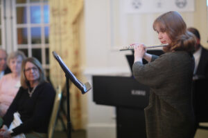 Junior Sasha Murphy, a biochemistry major and neuroscience minor, played the flute, accompanied by Department of Music Professor and Chair Brooks Kuykendall. Photo by Karen Pearlman Photography.