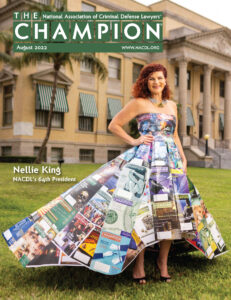 Nellie King '92, pictured on the cover of the National Association of Criminal Defense Lawyers 'Champion' publication, is the organization's immediate past president.