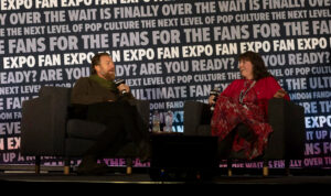 Maggie Lovitt '15, who earned a bachelor's degree in historic preservation, found success in a second career in entertainment journalism when the pandemic hit, showcasing the versatility of a public liberal arts and sciences education from UMW. Here, she interviews 'Star Wars' actor Ewan McGregor. Photo credit: FanExpo. 