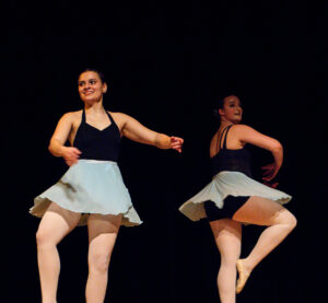 Madeline (left) performs 'Le Corsaire: Pas de Trois Des Odalisques' with Sarah Blanks '24 in the Performing Arts Company's small show in spring 2024. Photo by Kait Piston.