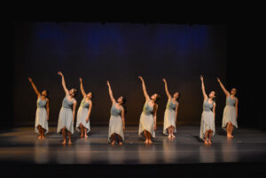 Madeline (third from the left) performs 'Better in the Morning,' a piece choreographed by Elianna Bowman '23, with the Performing Arts Company in the big show in spring 2024. Photo by Maryn Newman.