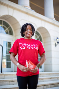 Passionate about preventing period poverty on the UMW campus, senior Martina Pugh received a Fund for Mary Washington Impact Grant totaling $4,000, which helped her purchase four Aunt Flow machines and enough free menstrual products to last the campus a year. Photo by Sam Cahill.