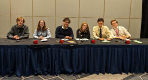 Anders (far right) with UMW classmates (from left) Jackson Carmack '25, Elisa Luckabaugh '24, Ricky Munoz '24, Mary Slavin '25, and Kaleb Dunlap '24 at Virginia's World Geography Bowl at the Southeastern Division of the American Association of Geographers. Photo courtesy of Anders Barretta.