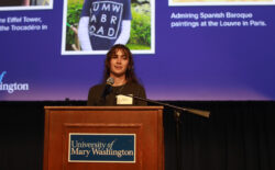 Hayley Madden '25 was among the student speakers who shared their stories at the 2024 Celebration of Giving. An art history major, Hayley studied abroad in England and France and now serves as a peer advisor in UMW's Center for International Education. Photo by Karen Pearlman.