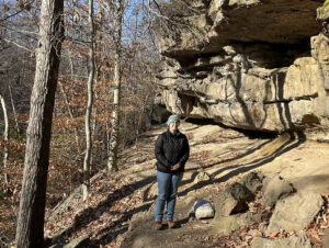 Junior Grace Hannah Buck, the recipient of the Class of 1972 Dr. Michael Bass Scholarship, takes a photo while doing field work for a geology class in Alum Spring Park in Fredericksburg. Photo courtesy of Grace Hannah Buck.