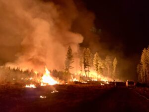 A picture of a fire in Montana that Sean's crew was tasked with controlling during nighttime operations. Photo courtesy of Sean McGavin.