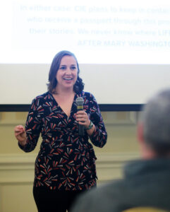 Sarah Moran '10, the study abroad coordinator for UMW's Center for International Education, earned a Fund for Mary Washington Impact Grant to help underrepresented students with the process of getting a passport and studying abroad for the first time. Photo by Karen Pearlman.