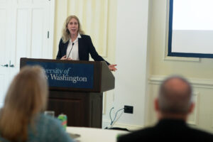 Assistant Dean of the College of Arts and Sciences Betsy Lewis earned a Fund for Mary Washington Impact Grant to furnish the new UMW Student Research and Creativity Collaborative in Simpson Library, which will be a hub for undergraduate research. Photo by Karen Pearlman.