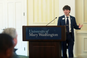 In collaboration with the Eagles in Recovery program (which earned an Impact Grant last year), Student Government Association Vice President Shadwick Yoder '25 (seen here) and SGA Senator Maso Moses '28 received a Fund for Mary Washington Impact Grant to purchase enough Naloxone (Narcan) kits for each residence hall on campus, providing a life-saving treatment that can reverse opioid overdoses. Photo by Karen Pearlman.