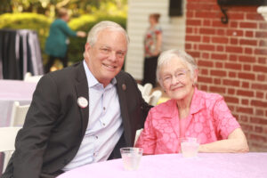 Assistant Vice President of Gift Planning Jan Clarke, who is retiring this summer, poses for a photo with Marcy Weatherly Morris '50. Photo by Karen Pearlman.