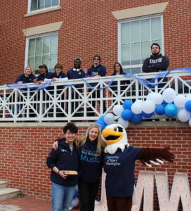 The UMW Pep Band (seen here) and UMW Symfonics a cappella group performed at the Mary Wash Day headquarters on the Cedric Rucker University Center patio.