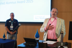 Rob Eastman-Mullins '00, who received the Distiguished Alumni Award, gives remarks while AABOD President James Llewellyn '87 looks on. Photo by Karen Pearlman.
