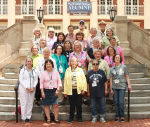 Members of the Class of 1975, who celebrated their 50th reunion and entrance into the 1908 Society, pose for a photo on the Lee Hall steps. Photo by Karen Pearlman.