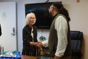 Betty Talley '68, who made a generous gift over a decade ago to name the Talley Center, meets with Dr. Chad Sims, the center's new director. Photo by K Pearlman Photography.