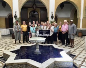 Jan (second from left) with Associate Vice President for Student Affairs and Dean of Student Life Emeritus Cedric Rucker '81 (right) and other Mary Washington alumni on a UMW On the Road trip to Morocco in 2020, prior to the pandemic.