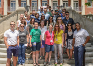 The Class of 2007 on the Lee Hall steps at Reunion Weekend in 2017.
